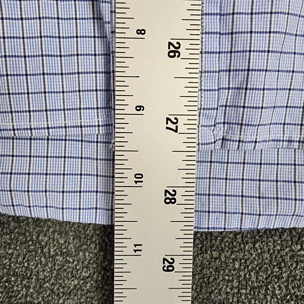 Polo Ralph Lauren Mens Dress Shirt 17.5 32/33 Blue White Check Custom Fit Cotton
